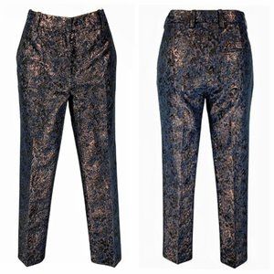 3.1 Phillip Lim Navy Copper Metallic Dress Pants Mid Rise Taper Crop XS